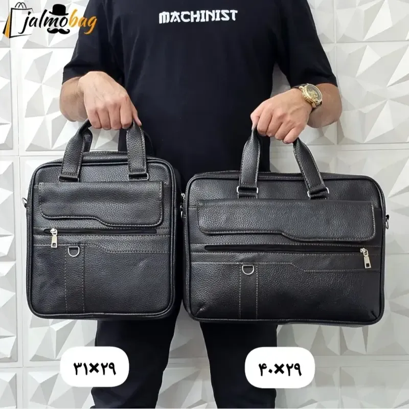 کیف اداری لپتاپی چرمی حلقه دار دو خانه دستی و دوشی