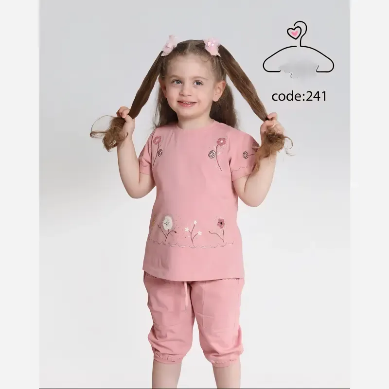 ست تاپ و شلوارک دخترانه پنبه لاکرا و کتان سایز 40 تا 55