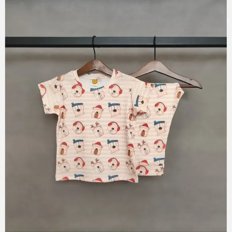 ست تیشرت شلوار پسرانه نخی ریلی نرم و لطیف مناسب 1 تا 9 سال سایزبندی 35 تا 55