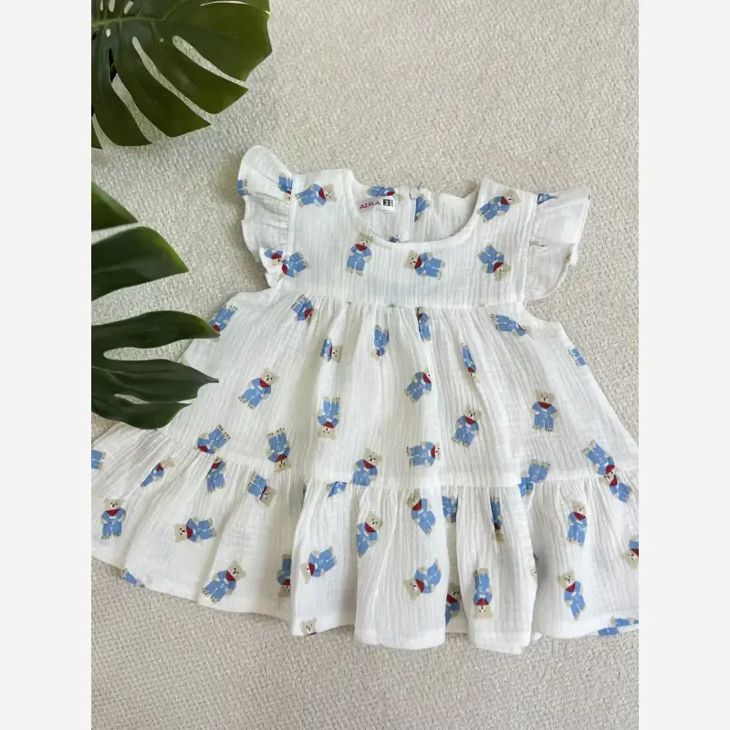 سارافون دخترانه جنس موسلین خنک و لطیف سایز 12 تا 36 ماه