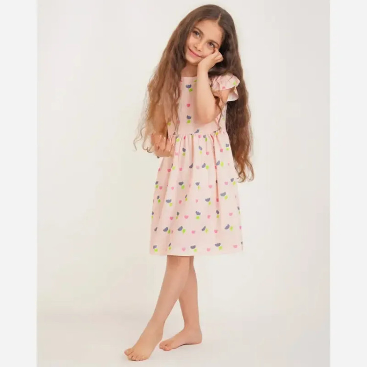 سارافون تابستانه دخترانه نخ پنبه طرحدار مناسب 2 تا 8 سال